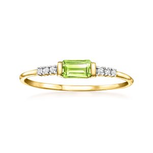 .20 Carat Peridot Ring with Diamonds in 14kt Yellow Gold
