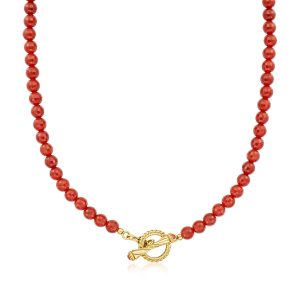6-6.5mm Carnelian Bead Toggle Clasp Necklace in 18kt Gold Over Sterling