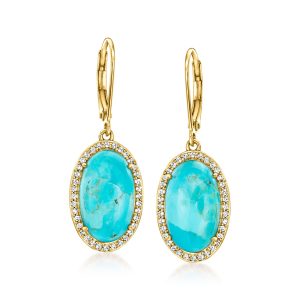 Turquoise and .40 ct. t.w. White Topaz Drop Earrings in 18kt Gold Over Sterling