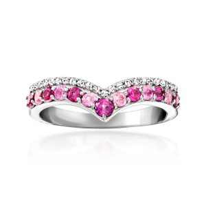 .20 ct. t.w. Rhodolite Garnet and .10 ct. t.w. Pink Tourmaline V-Shaped Ring with .10 ct. t.w. White Zircon in Sterling Silver