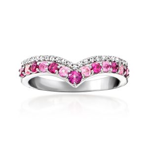 .20 ct. t.w. Rhodolite Garnet and .10 ct. t.w. Pink Tourmaline V-Shaped Ring with .10 ct. t.w. White Zircon in Sterling Silver