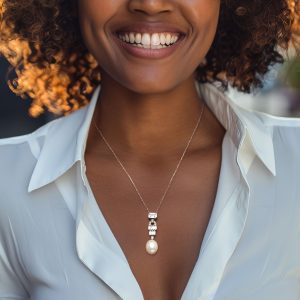 12-12.5mm Shell Pearl and 2.70 ct. t.w. CZ Vintage-Style Pendant Necklace in Sterling Silver. 18"