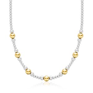 Italian Sterling Silver and 18kt Gold Over Sterling Graduated Bead Necklace