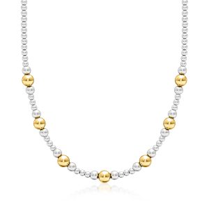 Italian Sterling Silver and 18kt Gold Over Sterling Graduated Bead Necklace