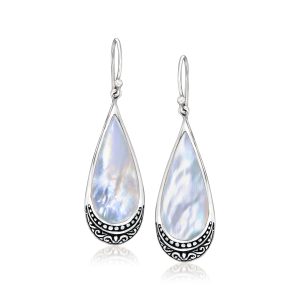Mother-of-Pearl Bali-Style Teardrop Earrings in Sterling Silver