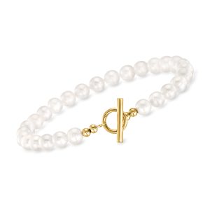 5.5-6mm Cultured Pearl Toggle Bracelet in 14kt Yellow Gold