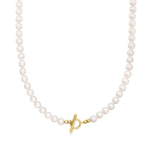 5.5-6mm Cultured Pearl Toggle Necklace in 14kt Yellow Gold