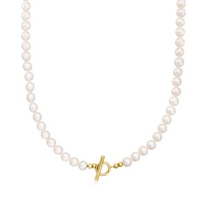 5.5-6mm Cultured Pearl Toggle Necklace in 14kt Yellow Gold
