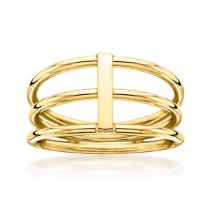 Italian 10kt Yellow Gold Three-Row Bar Ring