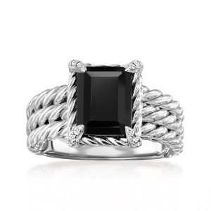 Onyx Three-Row Ring with White Topaz in Sterling Silver