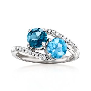 2.00 ct. t.w. London and Swiss Blue Topaz Toi et Moi Ring with .10 ct. t.w. Diamonds in Sterling Silver