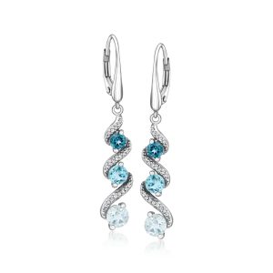 2.00 ct. t.w. Tonal Blue Topaz Spiral Drop Earrings with .10 ct. t.w. Diamonds in Sterling Silver