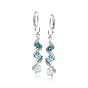 2.00 ct. t.w. Tonal Blue Topaz Spiral Drop Earrings with .10 ct. t.w. Diamonds in Sterling Silver