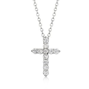 .25 ct. t.w. Lab-Grown Diamond Cross Pendant Necklace in Sterling Silver