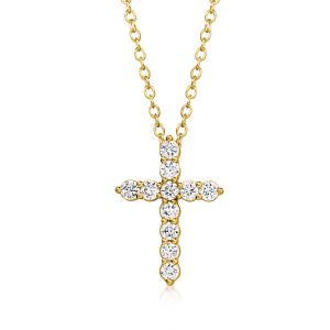 .25 ct. t.w. Lab-Grown Diamond Cross Pendant Necklace in 18kt Gold Over Sterling