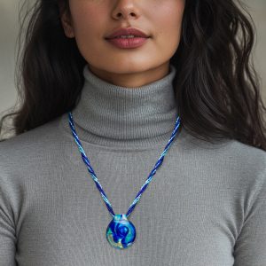 Italian Blue Murano Glass Multi-Strand Pendant Necklace with 18kt Gold Over Sterling. 18"