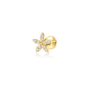 Lab-Grown Diamond Flower Single Flat-Back Stud Earring in 14kt Yellow Gold