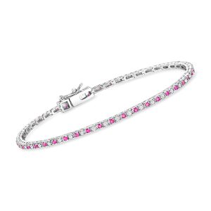 .90 ct. t.w. Ruby and .59 ct. t.w. Lab-Grown Diamond Tennis Bracelet in Sterling Silver