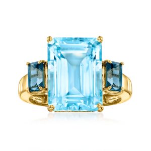 12.00 Carat Swiss Blue Topaz and 1.30 ct. t.w. London Blue Topaz Ring in 18kt Gold Over Sterling