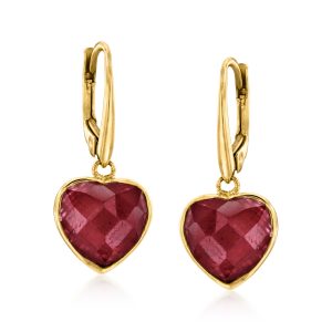 11.00 ct. t.w. Ruby Heart Drop Earrings in 18kt Gold Over Sterling