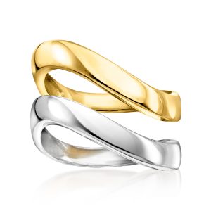 18kt Gold Vermeil and Sterling Silver Jewelry Set: Two Wavy Rings