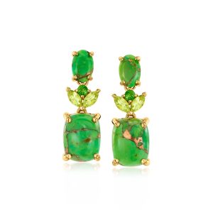 Green Turquoise and .30 ct. t.w. Peridot Drop Earrings with Chrome Diopsides in 18kt Gold Over Sterling