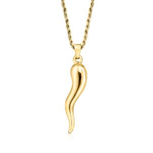 Men's 18kt Gold Over Sterling Italian Horn Pendant Necklace