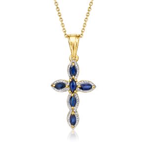 .80 ct. t.w. Sapphire Cross Pendant Necklace in Sterling Silver and 18kt Gold Over Sterling