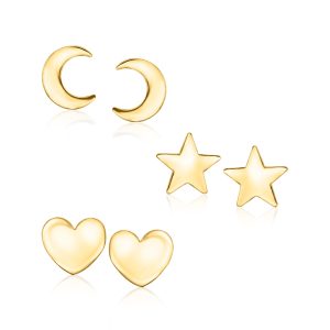 18kt Gold Vermeil Jewelry Set: Three Pairs of Petite Symbol Earrings