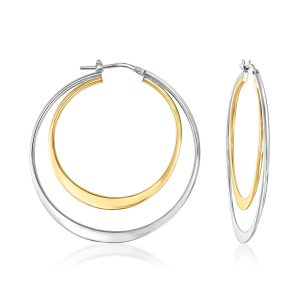 Italian Sterling Silver and 18kt Gold Over Sterling Double-Hoop Earrings. 1 1/2"