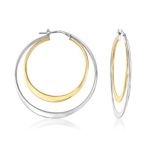 Italian Sterling Silver and 18kt Gold Over Sterling Double-Hoop Earrings. 1 1/2"