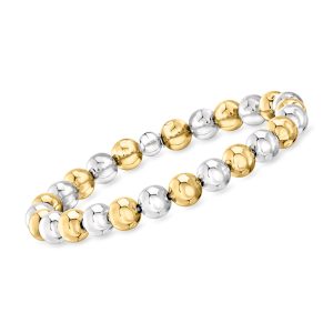 Italian 8mm Sterling Silver and 18kt Gold Over Sterling Bead Stretch Bracelet