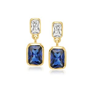 2.40 ct. t.w. Lab-Grown Blue and White Sapphire Drop Earrings in 18kt Gold Vermeil