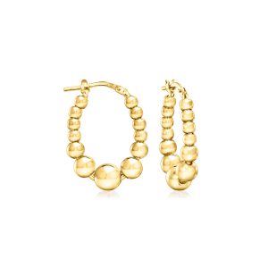 Italian 18kt Gold Vermeil Graduated Bead Hoop Earrings. 7/8"