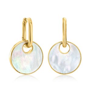 Mother-of-Pearl and Onyx Reversible Hoop Drop Earrings in 18kt Gold Over Sterling. 1 1/4"