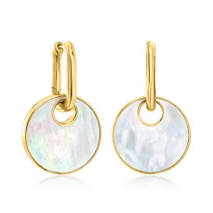 Mother-of-Pearl and Onyx Reversible Hoop Drop Earrings in 18kt Gold Over Sterling. 1 1/4"