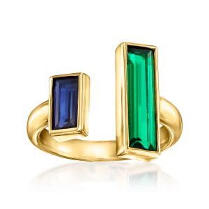 1.70 Carat Lab-Grown Emerald and .30 Carat Lab-Grown Sapphire Wrap Ring in 18kt Gold Vermeil