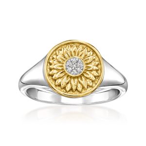 Diamond Sunflower Ring in 18kt Gold Over Sterling and Sterling Silver