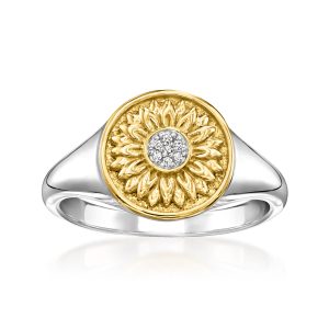 Diamond Sunflower Ring in 18kt Gold Over Sterling and Sterling Silver