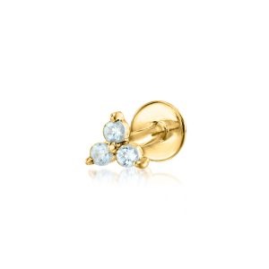 Aquamarine Three-Stone Stud Earrings in 14kt Yellow Gold