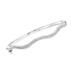 .10 ct. t.w. Diamond Wavy Bangle Bracelet in Sterling Silver