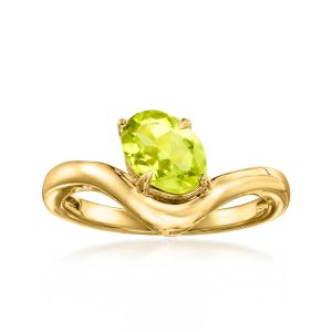 1.00 Carat Peridot Curved Ring in 18kt Gold Over Sterling