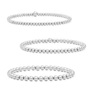 Italian Sterling Silver Jewelry Set: Three 3-5mm Bead Stretch Bracelets