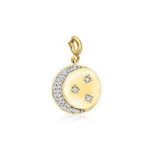 .15 ct. t.w. Diamond Moon and Stars Charm in 18kt Gold Over Sterling