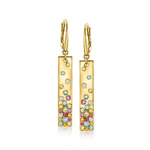 1.30 ct. t.w. Multi-Gemstone Scattered Bar Drop Earrings in 18kt Gold Over Sterling