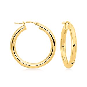 Italian 3mm 14kt Yellow Gold Hoop Earrings. 1"