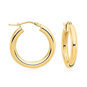 Italian 3mm 14kt Yellow Gold Hoop Earrings. 3/4"