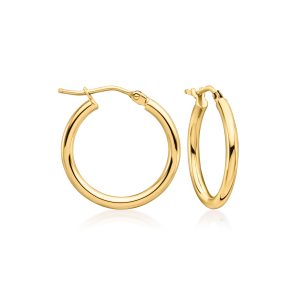 Italian 2mm 14kt Yellow Gold Hoop Earrings. 3/4"