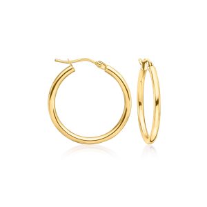 Italian 2mm 14kt Yellow Gold Hoop Earrings. 7/8"