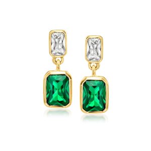 1.80 ct. t.w. Lab-Grown Emerald and White Sapphire Drop Earrings in 18kt Gold Vermeil